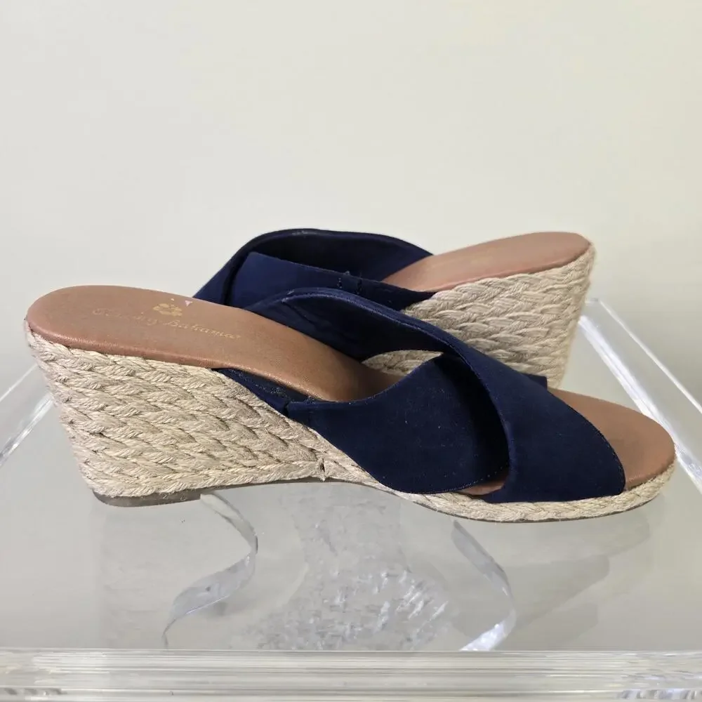 Tommy Bahama Shoes Womens Size 7.5 Blue Stacey Wedge Espadrille Sandals Slide